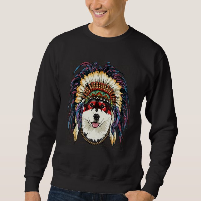 Native American Indian Alaskan Malamute Indigenous Lång Ärmad Tröja (Framsida)
