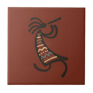 Native American Kokepelli Dancer Mörk Red Kakelplatta