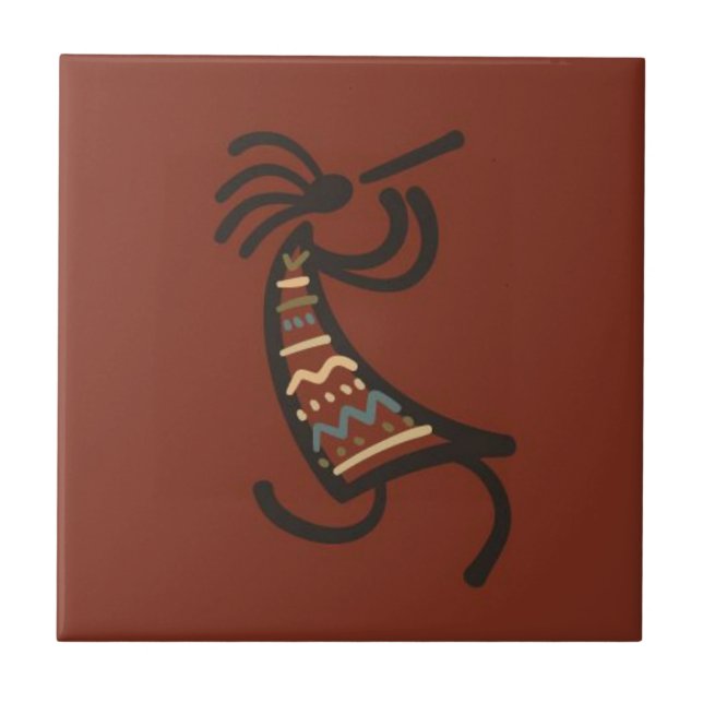 Native American Kokepelli Dancer Mörk Red Kakelplatta (Framsidan)
