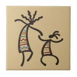 Native American Kokepelli Dancers Tan Ceramic Tile Kakelplatta