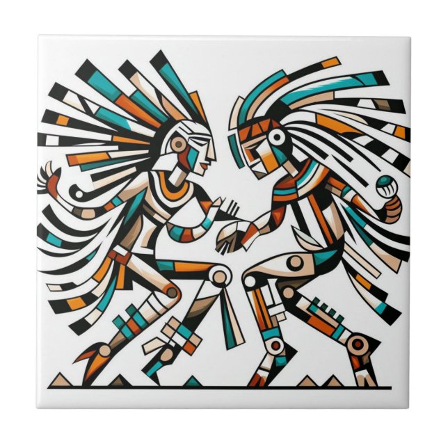 Native American Kokopeli Dancers Art Kakelplatta (Framsidan)