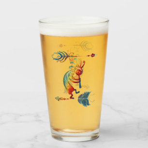 Native American Kokopelli med två fjädrar 1 Glaskopp