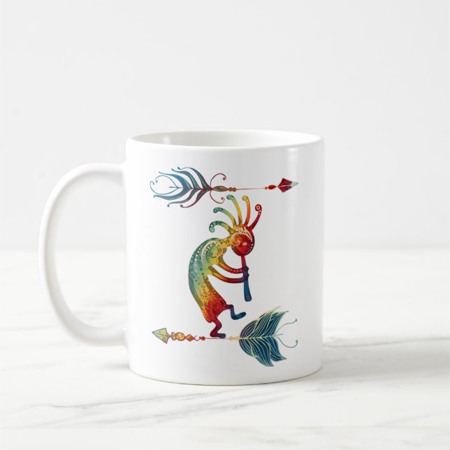 Native American Kokopelli med två fjädrar 1 Kaffemugg (Vänster)