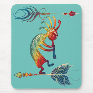 Native American Kokopelli med två fjädrar 1 Musmatta
