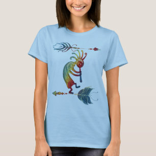 Native American Kokopelli med två fjädrar 1 T Shirt