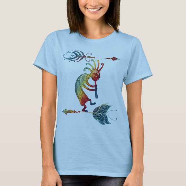 Native American Kokopelli med två fjädrar 1 T Shirt (Framsida)