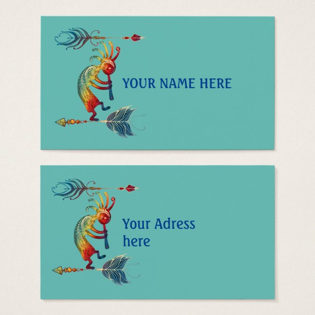 Native American Kokopelli med två fjädrar 1 Visitkort (Framsida & baksida)