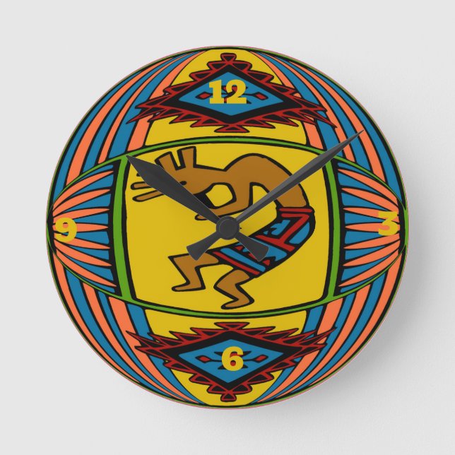Native American KOKOPELLI Rund Klocka (Framsida)