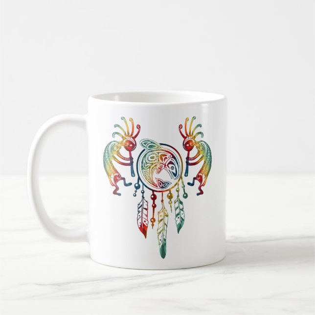 Native American Kokopelli Whale Dreamcatcher 1 Kaffemugg (Vänster)