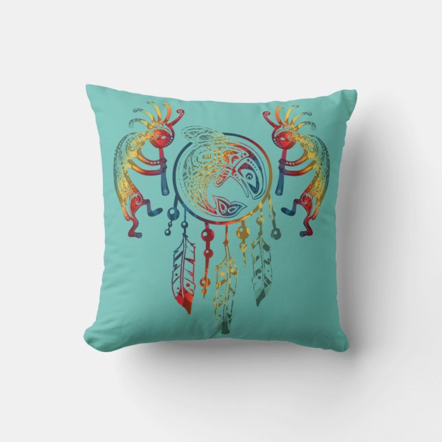 Native American Kokopelli Whale Dreamcatcher 1 Kudde (Framsida)