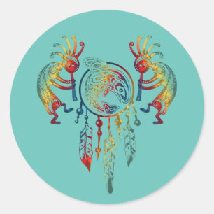 Native American Kokopelli Whale Dreamcatcher 1 Runt Klistermärke