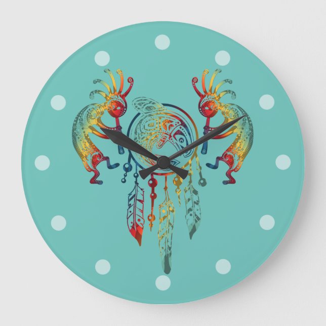 Native American Kokopelli Whale Dreamcatcher 1 Stor Klocka (Framsida)