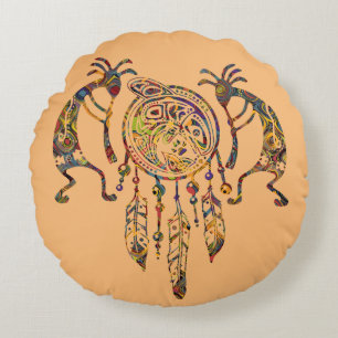 Native American Kokopelli Whale Dreamcatcher 2 Rund Kudde