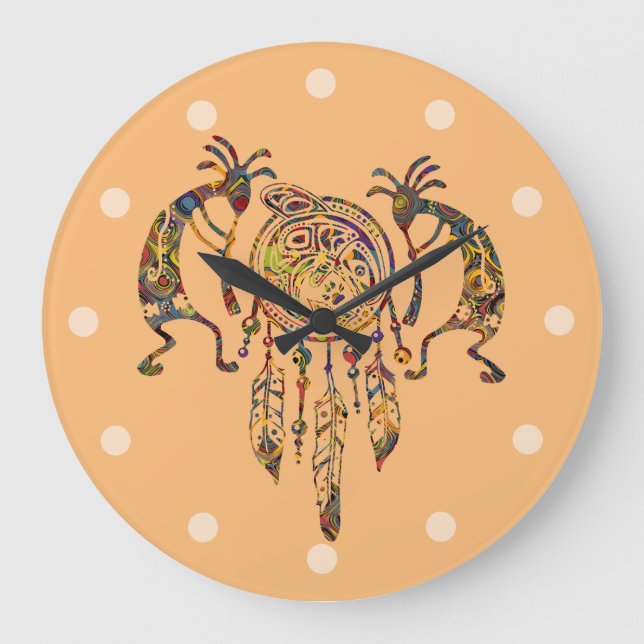 Native American Kokopelli Whale Dreamcatcher 2 Stor Klocka (Framsida)