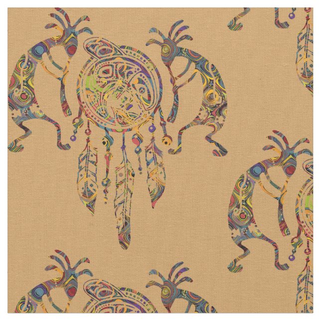 Native American Kokopelli Whale Dreamcatcher 2 Tyg (Närbild)