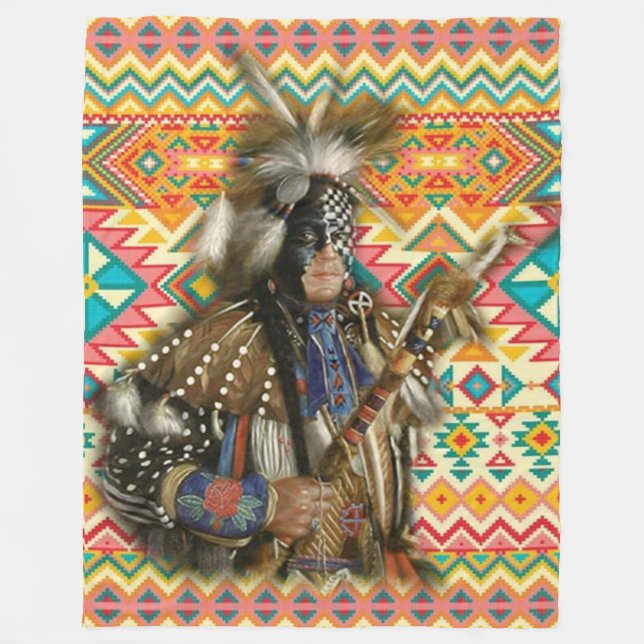 Native American Kråka Warrior Fleecefilt (Framsidan)