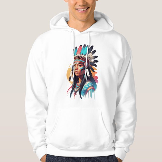 Native American Linwork Tattoo Design Hoodie (Framsida)