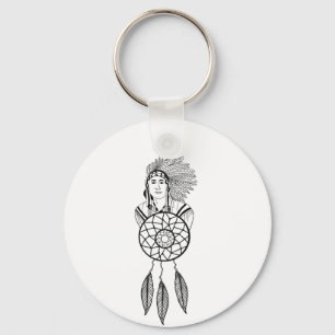 Native American Man Indian Chief Dream catcher kon Nyckelring