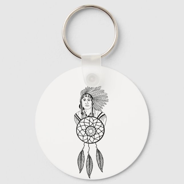 Native American Man Indian Chief Dream catcher kon Nyckelring (Framsida)