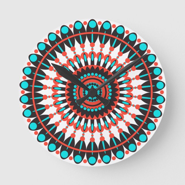Native American Mandala Rund Klocka (Framsida)