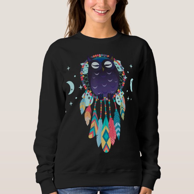 Native American Måne Dreamcatcher Uggla Andlig Dr. T Shirt (Framsida)