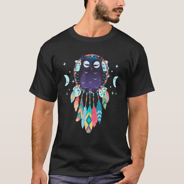 Native American Måne Dreamcatcher Uggla Andlig Dr. T Shirt (Framsida)