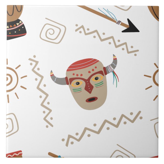 Native American Mask White Kakelplatta (Framsidan)