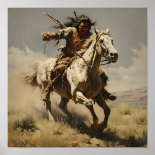 Native American Modig Riding a Horse Poster