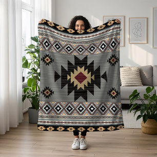 Native American Mönster Indian Tribal Geometry Fleecefilt