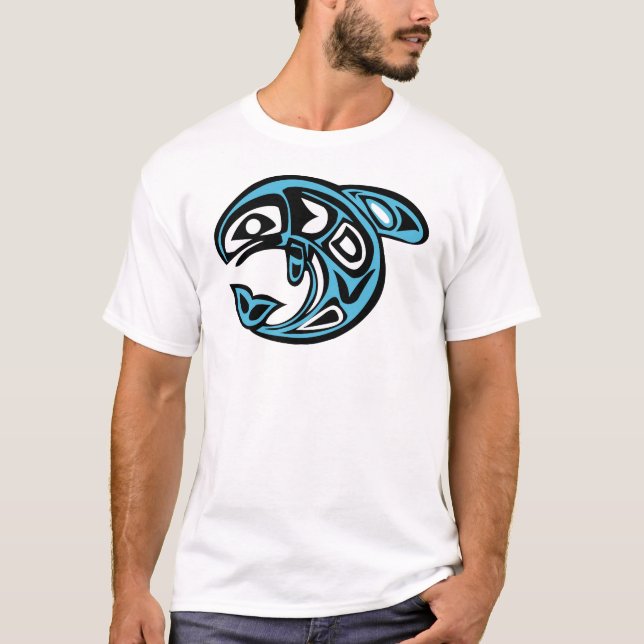 Native American Orca Whale, himlar blue T Shirt (Framsida)