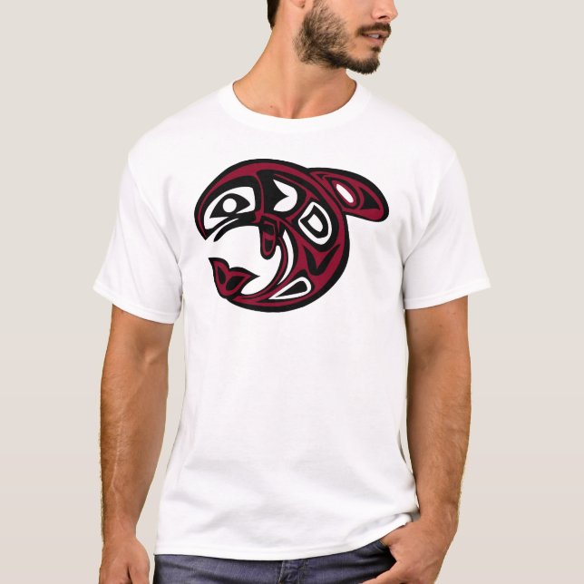 Native American Orca Whale, röd T Shirt (Framsida)