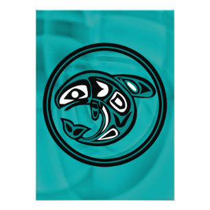 Native American Orca Whale, turkos Fototryck