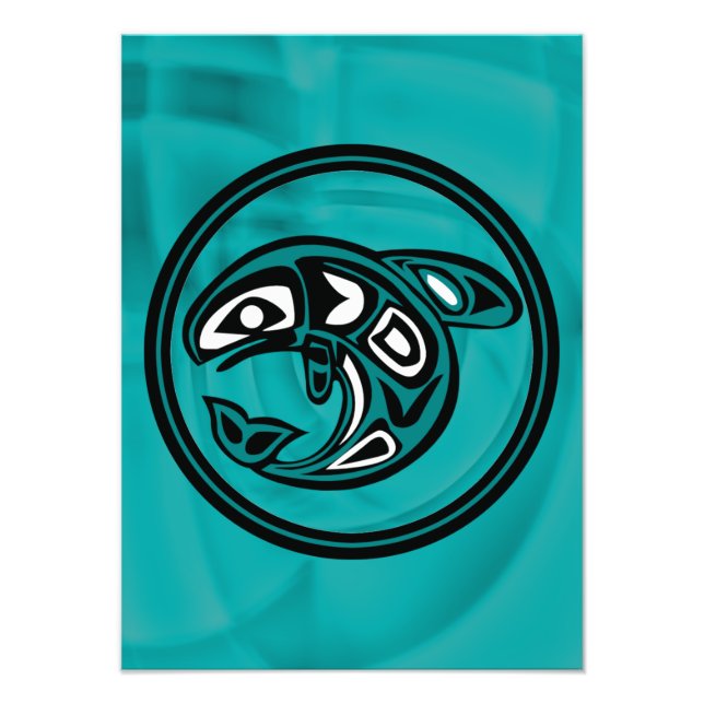 Native American Orca Whale, turkos Fototryck (Framsidan)