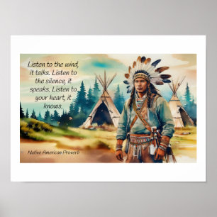 Native American ordspråk Lyssna på Vinden Poster