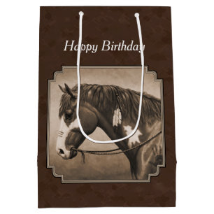 Native American Pinto Krig Horse i Sepia