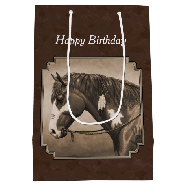 Native American Pinto Krig Horse i Sepia (Baksidan)