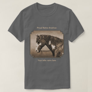 Native American Pinto Krig Horse i Sepia T Shirt