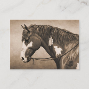 Native American Pinto Krig Horse i Sepia Visitkort