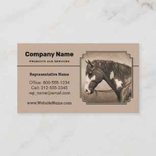 Native American Pinto Krig Horse i Sepia Visitkort