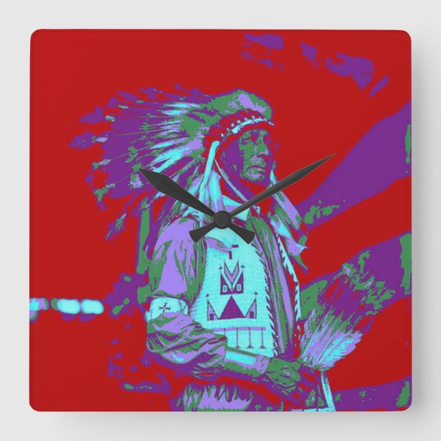 Native American Pop Art Fyrkantig Klocka (Framsida)