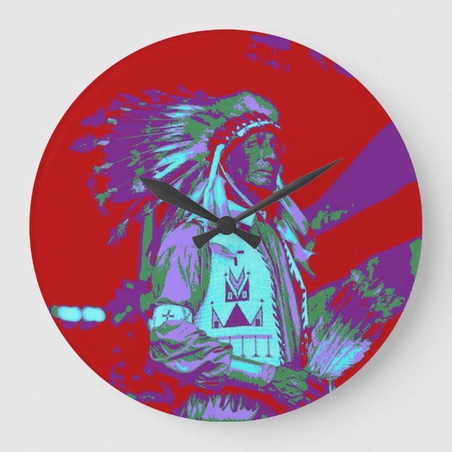 Native American Pop Art Stor Klocka (Framsida)