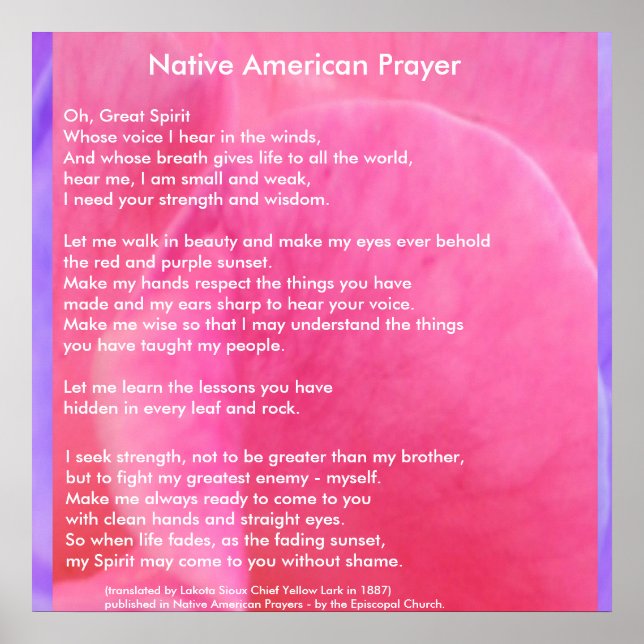 Native American Prayer Poster (Framsidan)