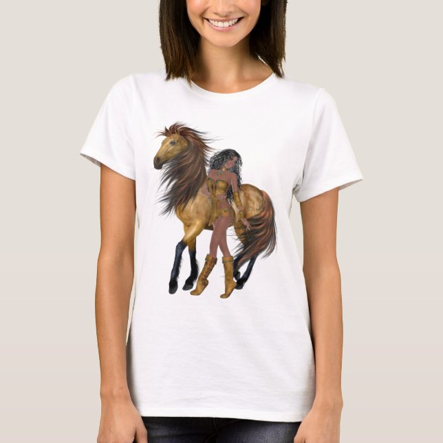 Native American Princess och Horse Shirt T-shirt (Framsida)