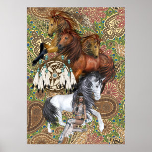 Native American Princess och Vild Stallions Poster