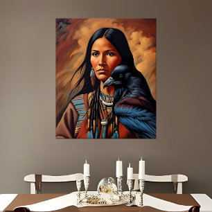 Native American Raven Spirit Animal Woman Porträtt Poster