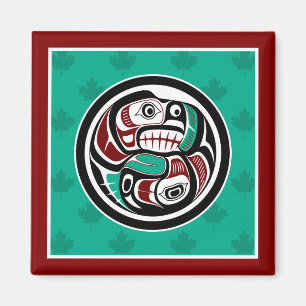 Native American Red Black Art Otter Salmon Magnet