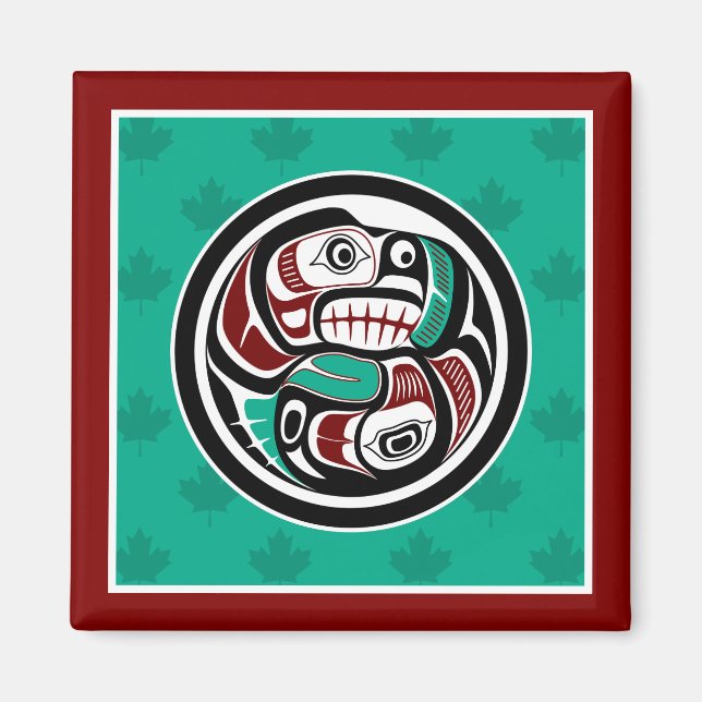Native American Red Black Art Otter Salmon Magnet (Framsidan)