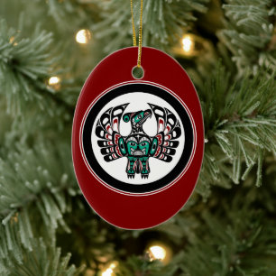 Native American Red Black Art Thunderbird Julgransprydnad Keramik