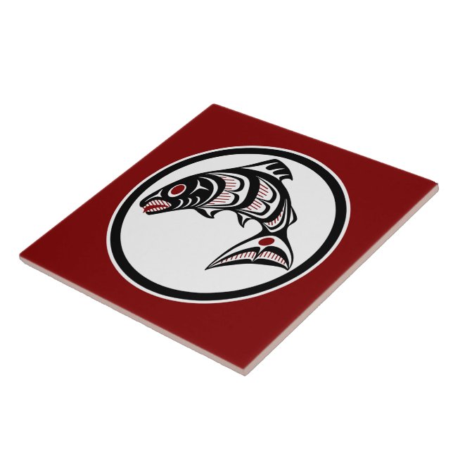 Native American Red Black Art Vector Salmon Kakelplatta (Sidan)