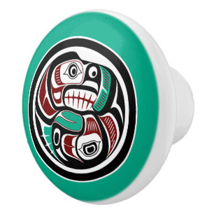 Native American Red Black Graphic Otter Salmon Knopp
